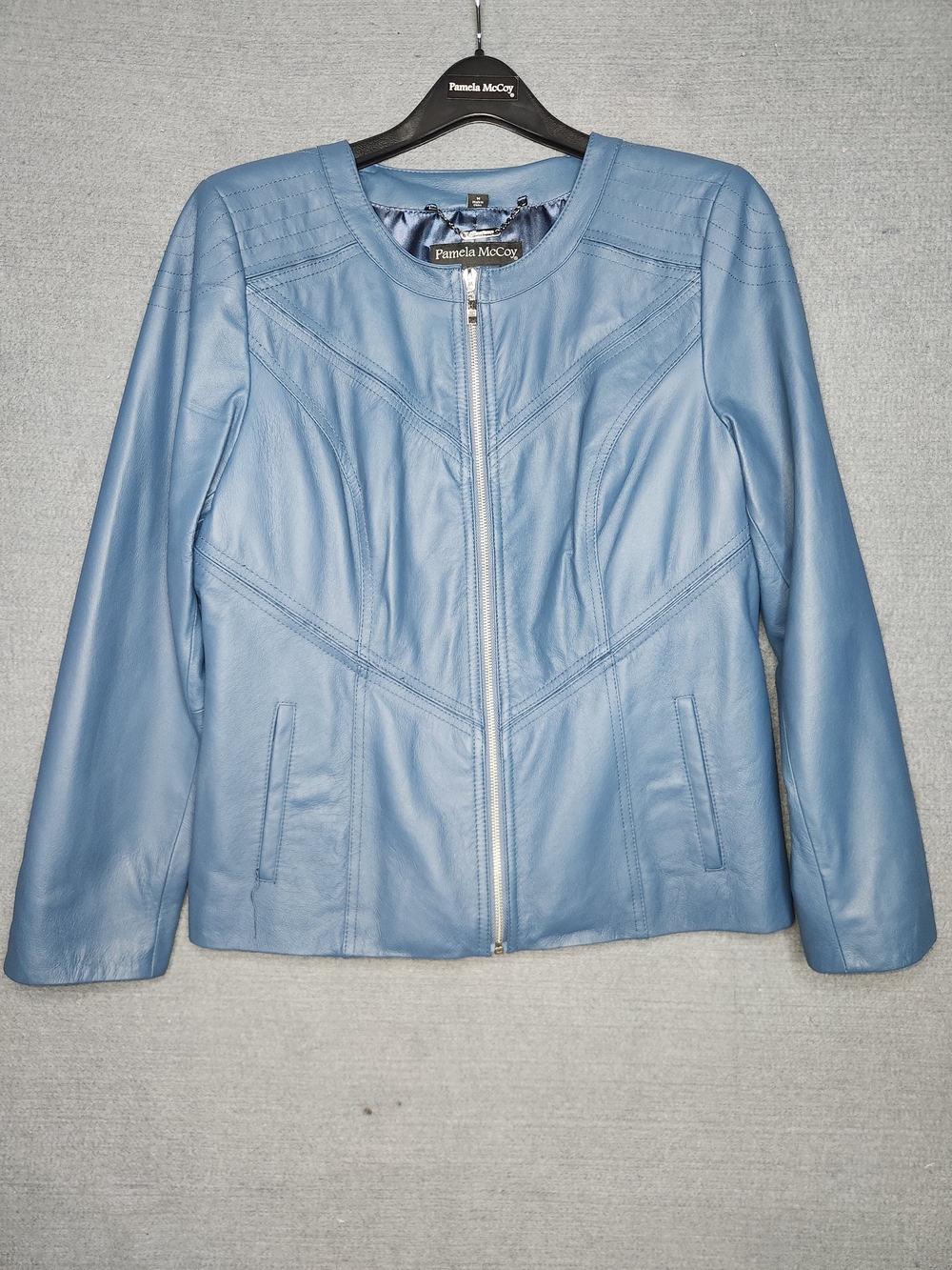Pamela McCoy Women's Light Blue Leather Zip Front Jacket